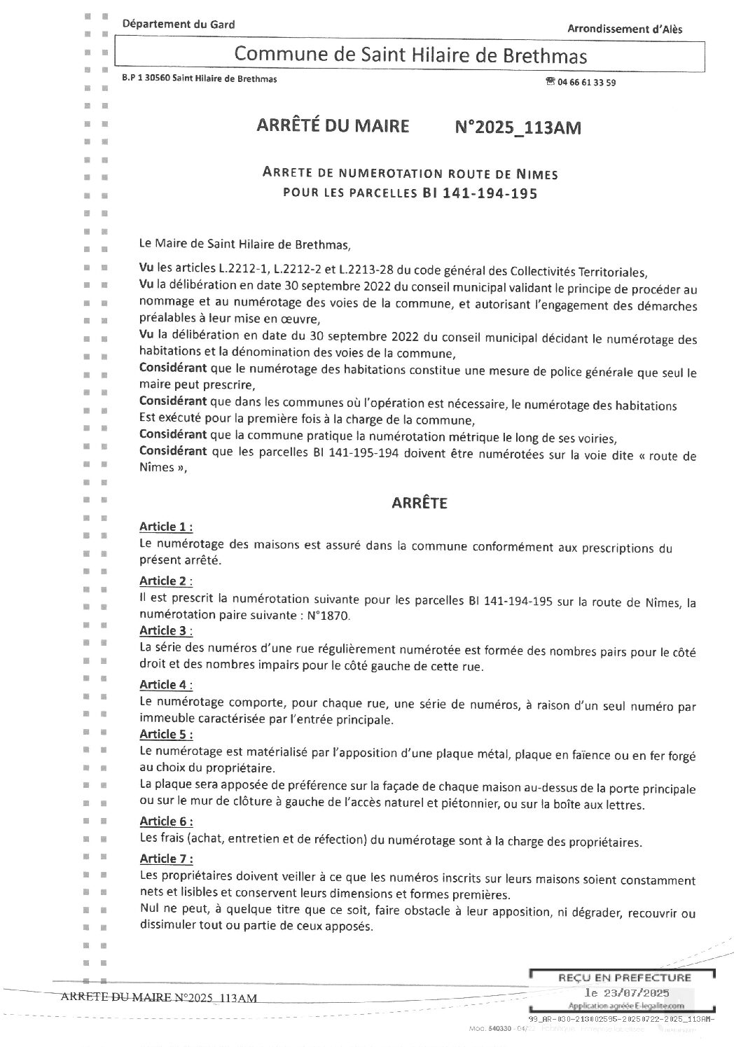Aperçu du fichier 2025 113AM Numérotation Route de Nîmes parcelles BI 141-194-195 
