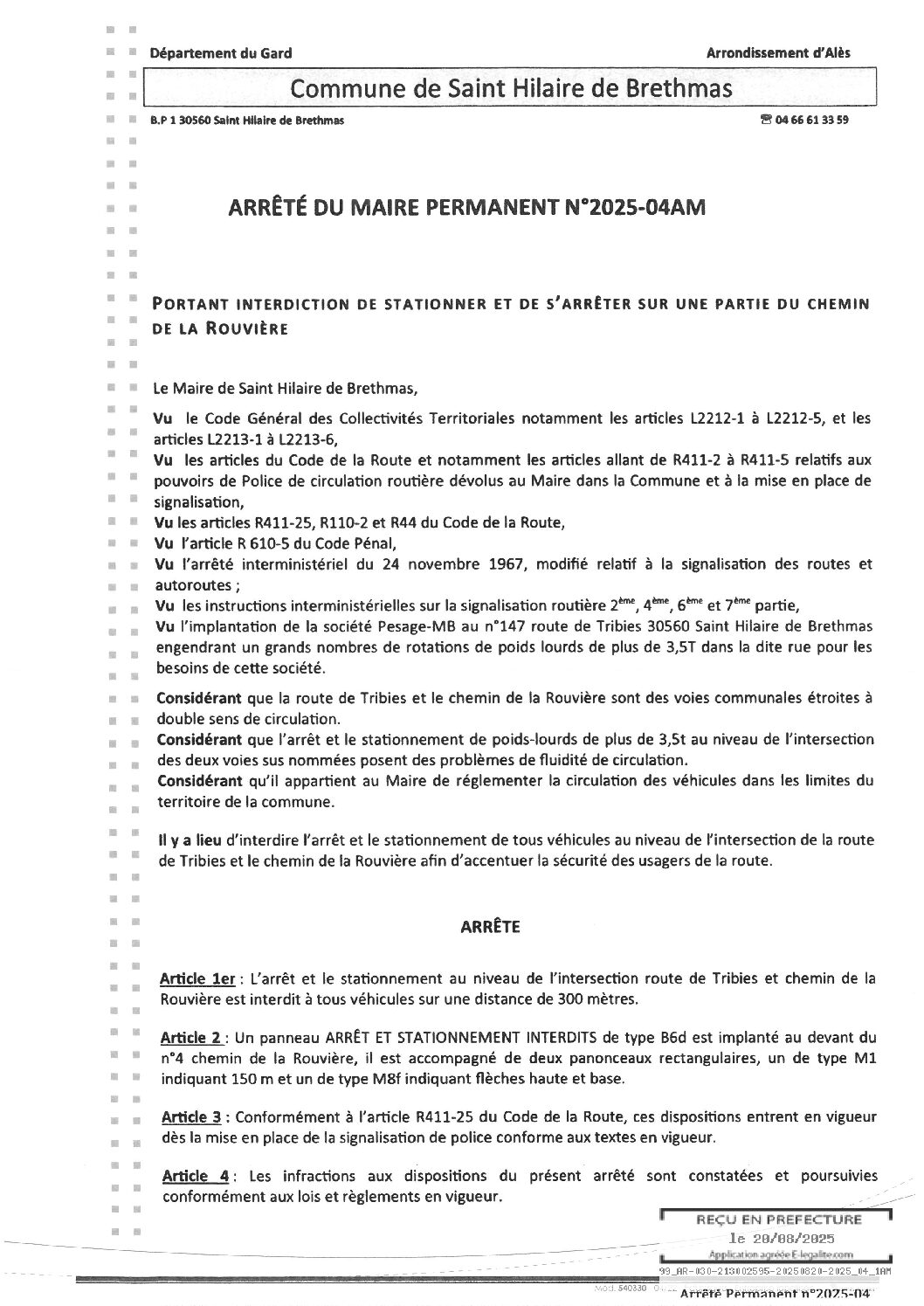 Aperçu du fichier 2025_04AM Arrêté permanent interdiction stationnement et de s&rsquo;arrêter sur une partie chemin de la Rouvière 